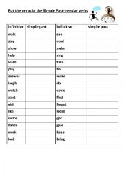 English Worksheet: Simple past- irregular and regular verbs
