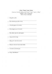 English Worksheet: Like, Want, Need, Have