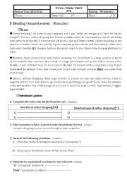 English Worksheet: full term test n2
