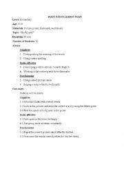 English Worksheet: BODY PARTS LESSON PLAN 