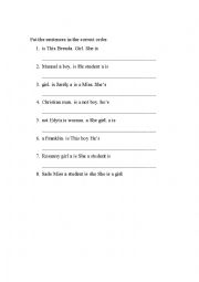 English Worksheet: Sentence Order