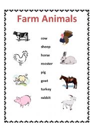 English Worksheet: Farm animals - matching activity