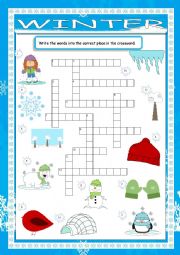 English Worksheet: Winter Crossword