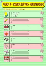 POSSESIVE  S  +   POSSESSIVE ADJECTIVES  +   POSSESSIVE PRONOUNS 