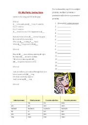 English Worksheet: Its my party. pronouns and possessives