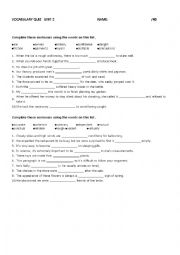 English Worksheet: Impact 11 Vocabulary Quiz Unit 2