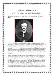 English Worksheet: EDGAR ALLAN POE, PART OF HIS BIOGRAPHY.