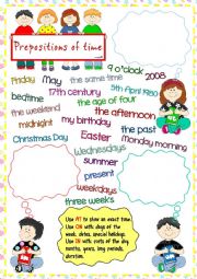 English Worksheet: Prepositions of time * in , on, at * matching