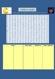 English Worksheet: video games - wordsearch