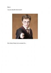 English Worksheet: Harry Potter description