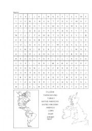 English Worksheet: Thanksgiving wordsearch