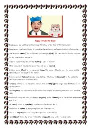 English Worksheet: Happy Birthday Mr Bean! Present simple continuous practice