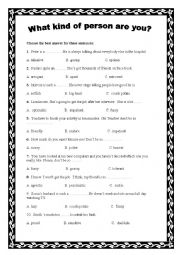 English Worksheet: WHAT KIND OF PERSON ARE YOU? DESCRIBING PEOPLE