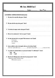 English Worksheet: Mid-term Test 2 for 4th form