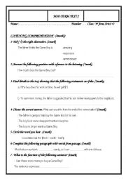 English Worksheet: Mid -term test 2 3rd form