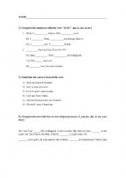 English Worksheet: to be + subject pronouns