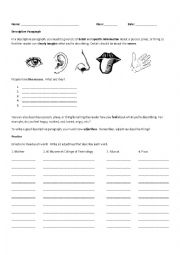 English Worksheet: Descriptive Paragraph