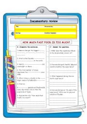 English Worksheet: How much fast food is too much?