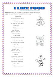 English Worksheet: I LIKHE FOOD SONG