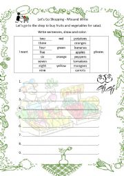 English Worksheet: go shopping - writing sentences