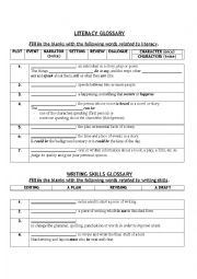 English Worksheet: LITERACY AND WRITING SKILLS GLOSSARIES WITH KEY