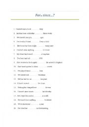 English Worksheet: FOR or SINCE?