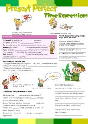 English Worksheet: Present perfect Time expressions: Using: Yet, Already, Never and Ever Practice 