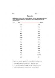 English Worksheet: Opposites