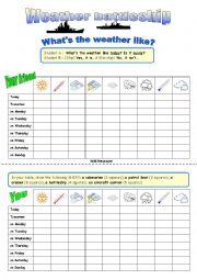 English Worksheet: Weather battleship