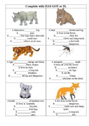 English Worksheet: Animals with BE and HAVE GOT