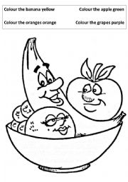 English Worksheet: Colour the fruit by key