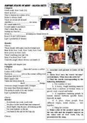 English Worksheet: Empire State Of Mind - New York - Alicia Keys