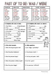 English Worksheet: past tense of the verb to be, different exercises and grammar guide