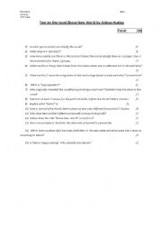 English Worksheet: Test on Brave New World