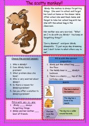 English Worksheet: The scatty monkey