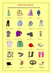 English Worksheet: Clothes and accessories