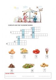 English Worksheet: Food and secret words