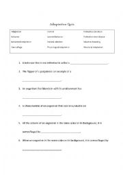 Adaptations Worksheet