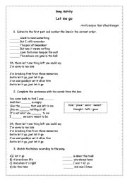 English Worksheet: Song worksheet - Let me go