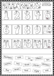 English Worksheet: Numbers 1-15