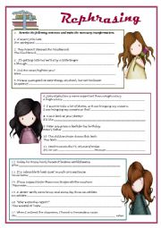 English Worksheet: Rephrasing sentences