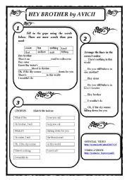 English Worksheet: HEY BROTHER