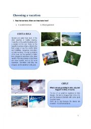 English Worksheet: Choosing a vacation