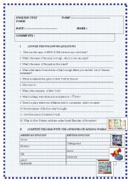 English Worksheet: New York , America , Comparatives and superlative TEST