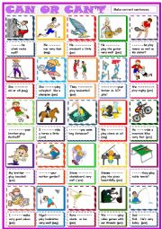 English Worksheet: Can , cant  : make sentences