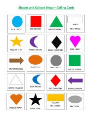 English Worksheet: Shapes and Colours Bingo