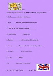 English Worksheet: Say, tell or speak