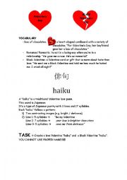 English Worksheet: HAIKU Valentines and Black Valentines Poems