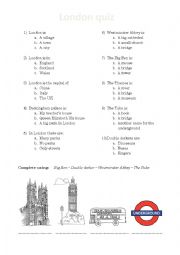 English Worksheet: London quiz