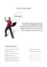 English Worksheet: He is Sheldon Cooper